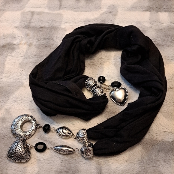 Black Scarf With Silver Charms & Embellishments - Picture 5 of 5